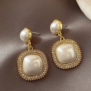 White Square Pendant Earrings